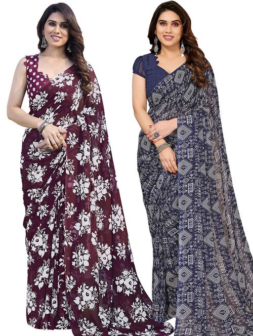 women pack of 2 casual wear combo sarees with blouse - 21433558 - Very Small Image - 1