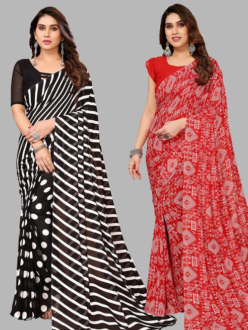 women pack of 2 casual wear sarees with blouse - 21433578 - Very Small Image - 1