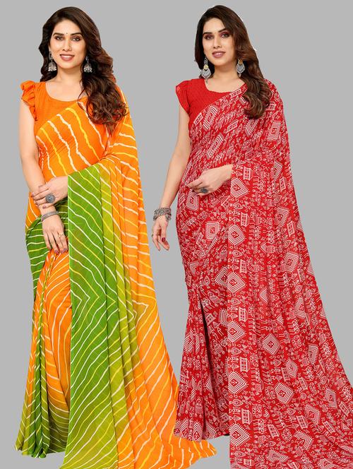 women pack of 2 casual wear combo sarees with blouse - 21433599 - Very Small Image - 1