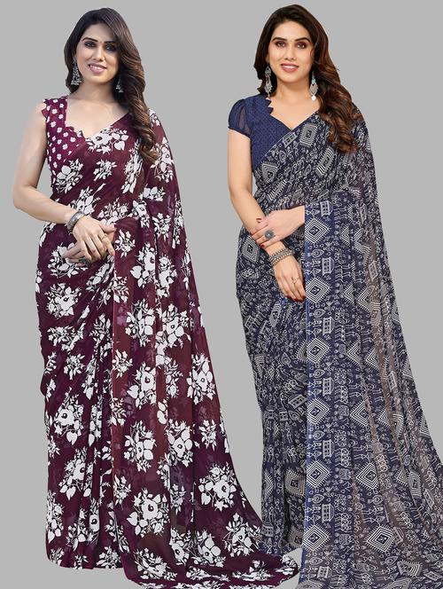 women pack of 2 casual wear combo sarees with blouse - 21433605 - Very Small Image - 1