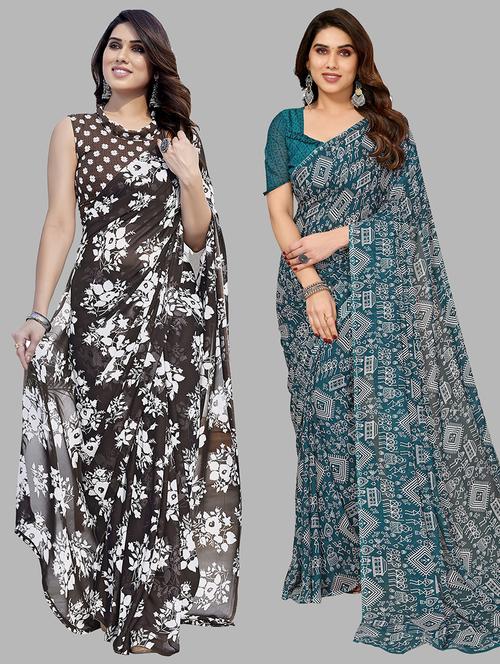 pack of 2 printed casual wear sarees with blouse - 21433667 - Very Small Image - 1