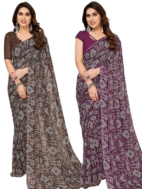 women pack of 2 casual wear combo sarees with blouse - 21433741 - Very Small Image - 1