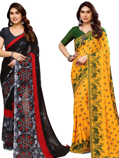 pack of 2 casual wear sarees with blouse - 21433845 - Very Small Image - 1