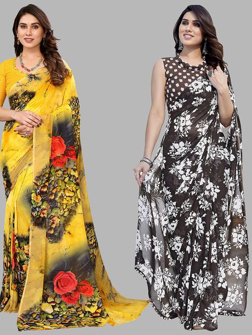 pack of 2 casual wear combo sarees with blouse - 21433850 - Very Small Image - 1