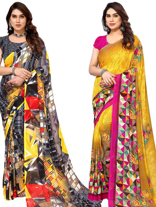 women pack of 2 casual wear combo sarees with blouse - 21433886 - Very Small Image - 1