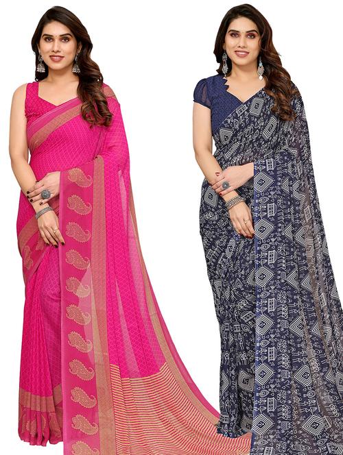 women pack of 2 casual wear sarees with blouse - 21433912 - Very Small Image - 1