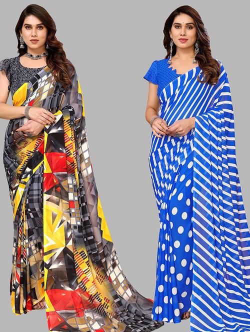 women pack of 2 casual wear sarees with blouse - 21433937 - Very Small Image - 1