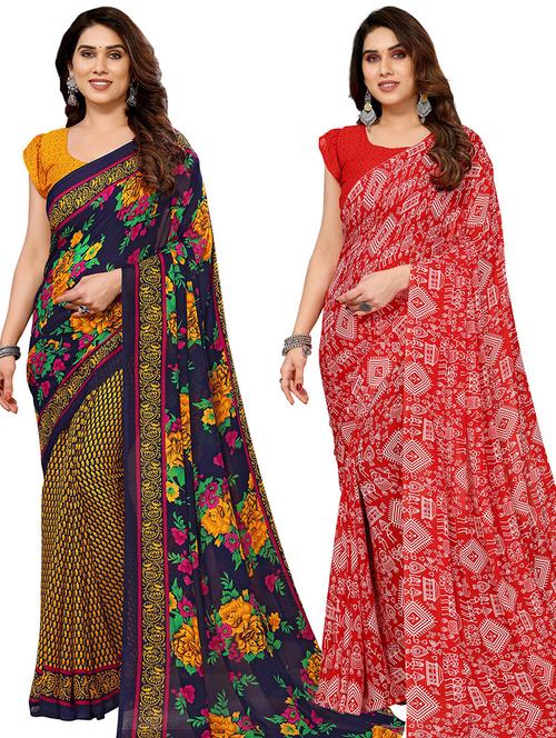 women pack of 2 casual wear sarees with blouse - 21433961 - Very Small Image - 1