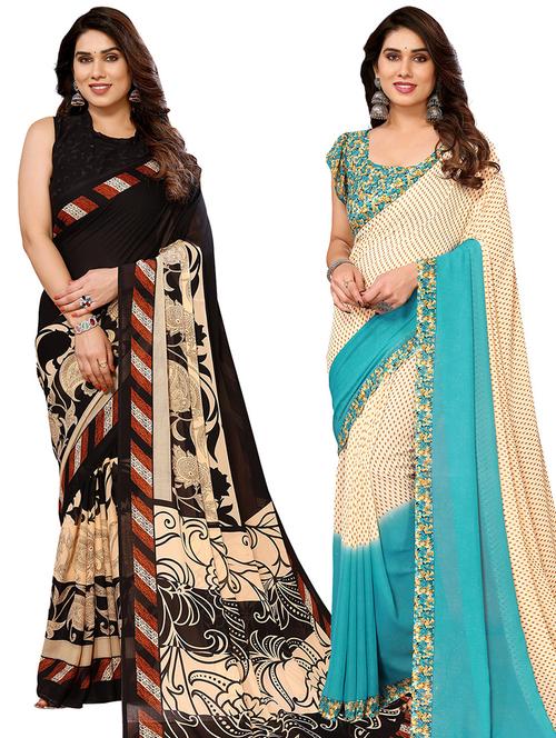 women pack of 2 casual wear sarees with blouse - 21433966 - Very Small Image - 1