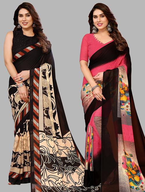 women pack of 2 casual wear sarees with blouse - 21433990 - Very Small Image - 1