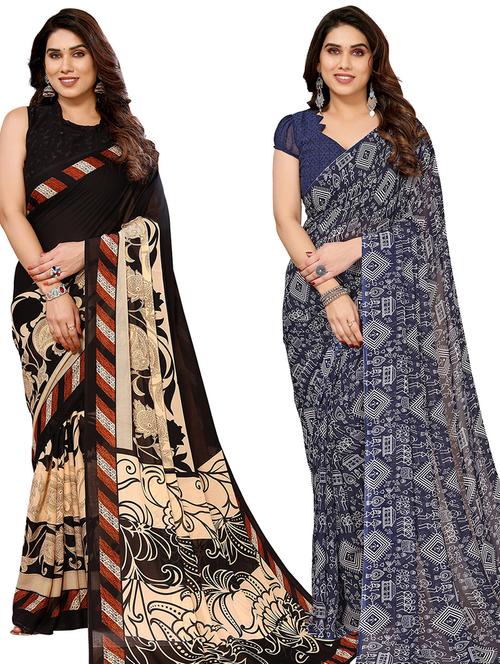 women pack of 2 casual wear sarees with blouse - 21434000 - Very Small Image - 1
