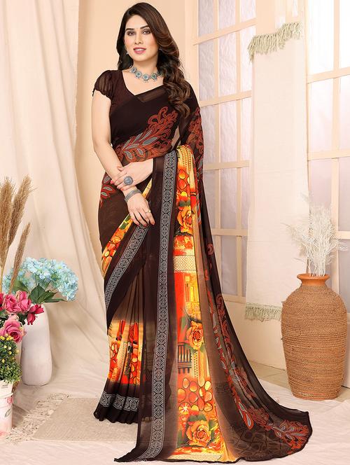 women black printed georgette saree with blouse - 21434010 - Very Small Image - 1