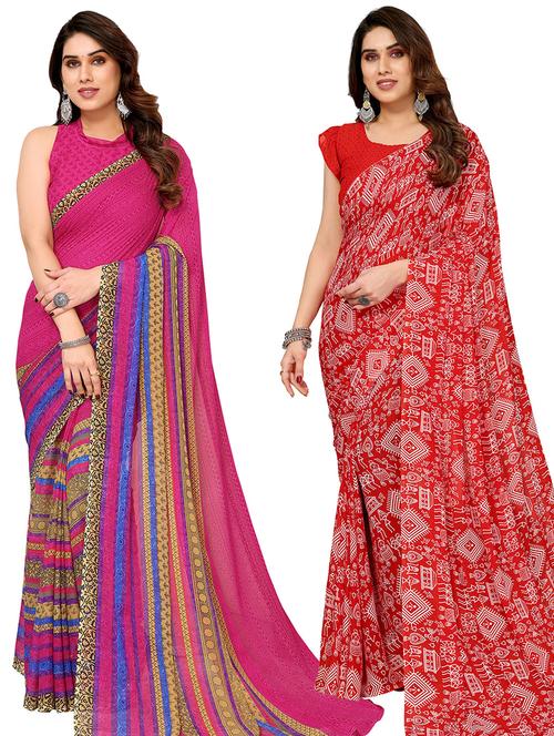 women pack of 2 casual wear combo saree with blouse - 21434142 - Very Small Image - 1