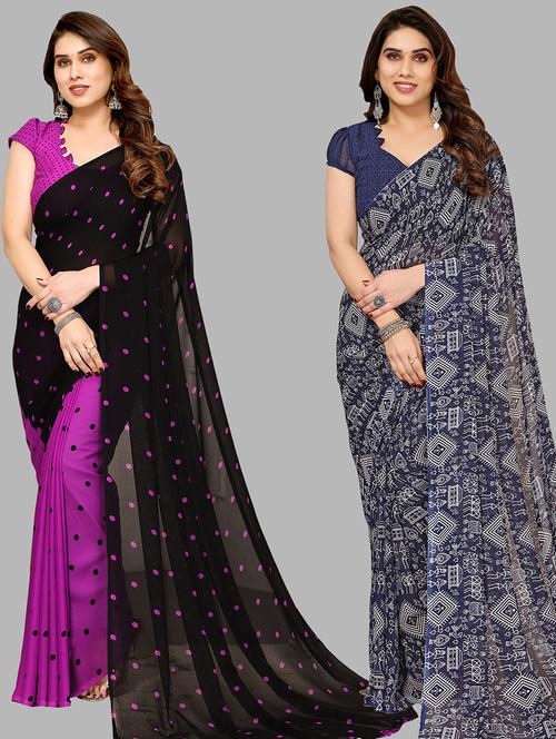 women pack of 2 casual wear combo sarees with blouse - 21434173 - Very Small Image - 1
