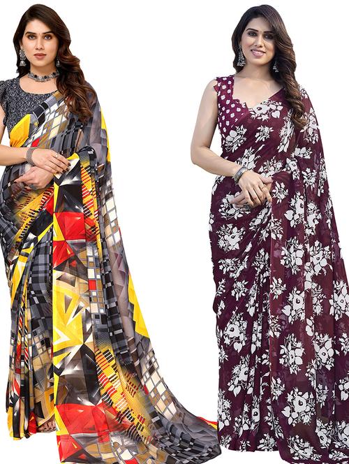 women pack of 2 casual wear combo sarees with blouse - 21434444 - Very Small Image - 1