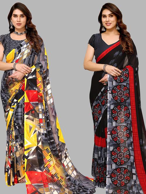 women pack of 2 casual wear combo sarees with blouse - 21434445 - Very Small Image - 1