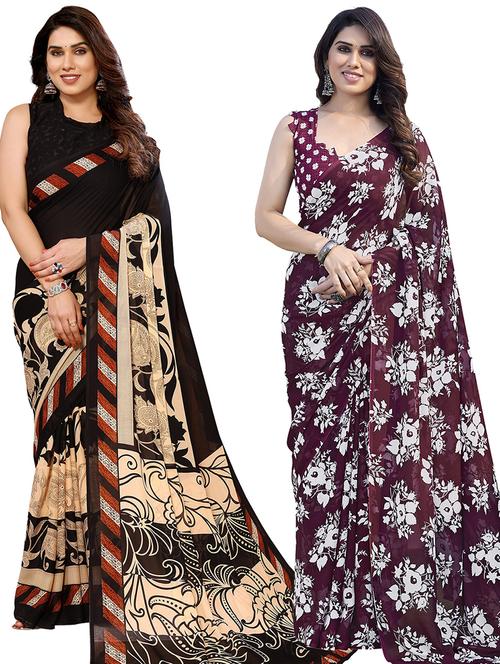 women pack of 2 casual wear combo sarees with blouse - 21434450 - Very Small Image - 1