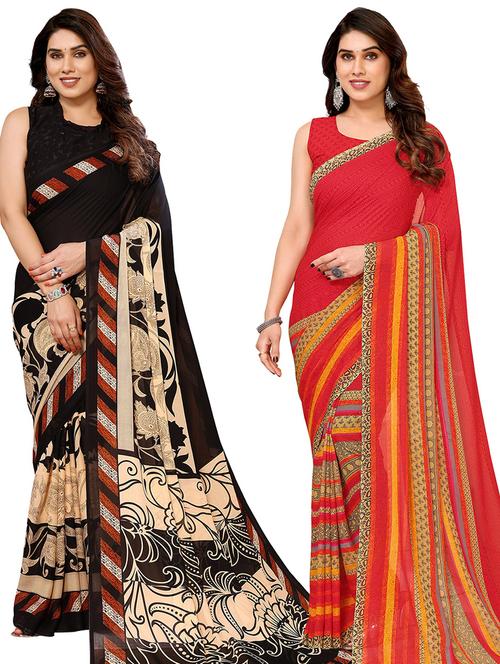 women pack of 2 casual wear combo sarees with blouse - 21434740 - Very Small Image - 1