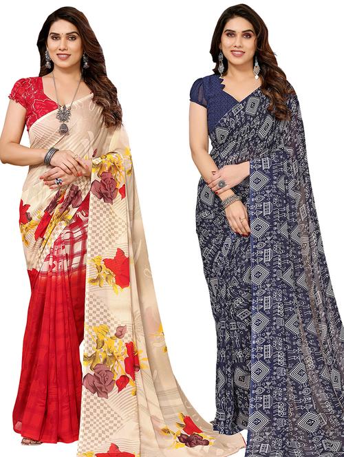 women pack of 2 casual wear combo sarees with blouse - 21434764 - Very Small Image - 1