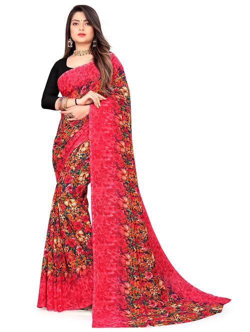 women pink floral printed saree - 21434804 - Very Small Image - 1