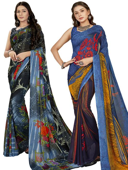 women pack of 2 casual wear combo sarees with blouse - 21434899 - Very Small Image - 1