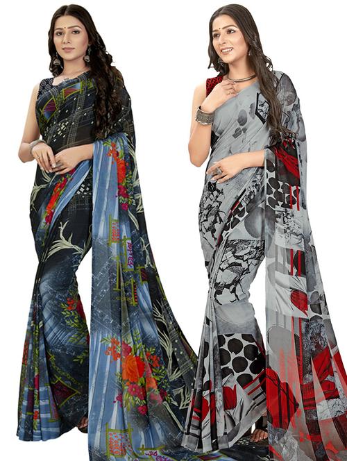 women pack of 2 casual wear combo sarees with blouse - 21434913 - Very Small Image - 1