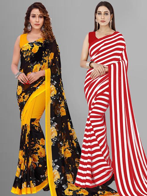 pack of 2 printed casual wear sarees - 21435164 - Very Small Image - 1