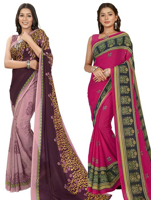women pack of 2 casual wear sarees with blouse - 21435296 - Very Small Image - 1
