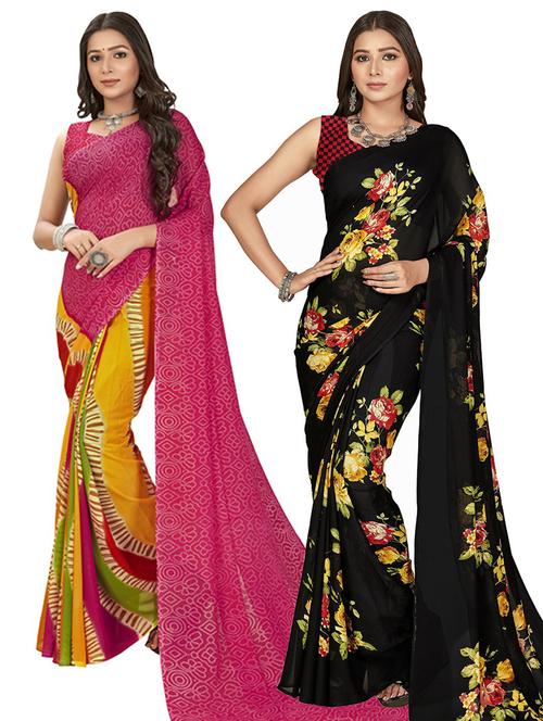 women pack of 2 casual wear combo sarees with blouse - 21435386 - Very Small Image - 1