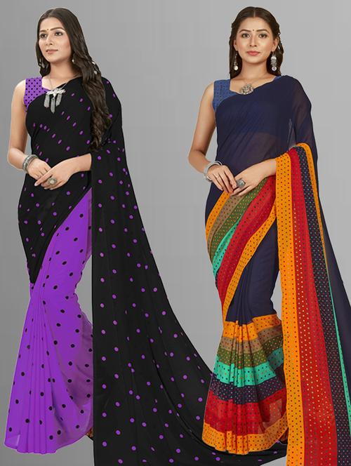 women pack of 2 casual wear sarees with blouse - 21435394 - Very Small Image - 1