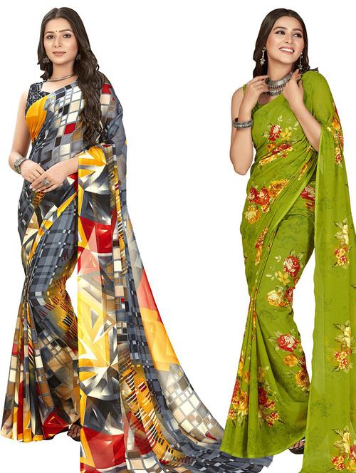 women pack of 2 casual wear sarees with blouse - 21435428 - Very Small Image - 1