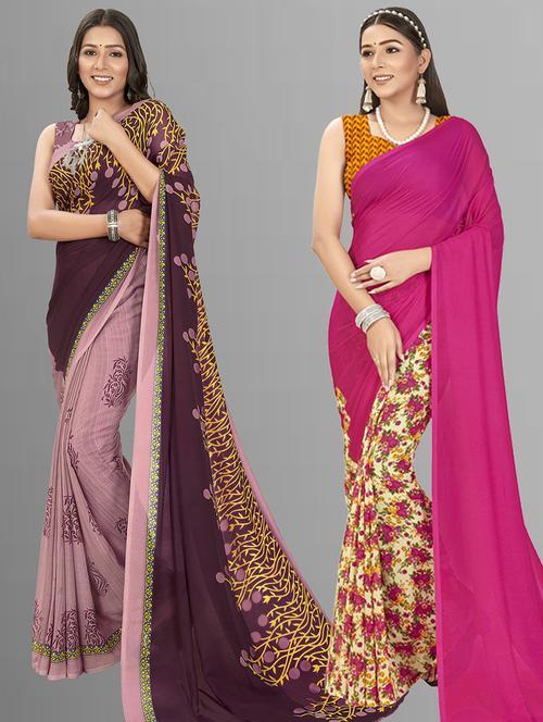 women pack of 2 casual wear sarees with blouse - 21435430 - Very Small Image - 1