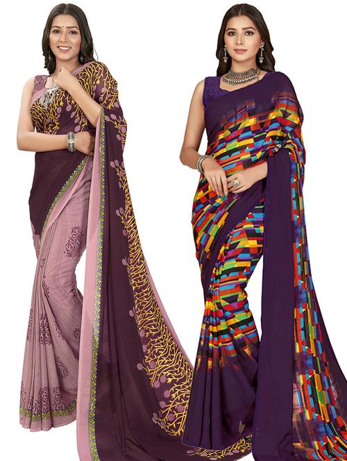 women pack of 2 casual wear sarees with blouse - 21435484 - Very Small Image - 1