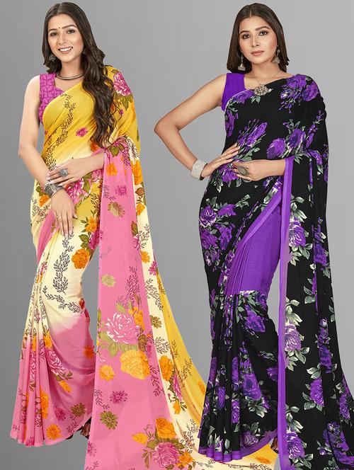 women pack of 2 casual wear sarees with blouse - 21435568 - Very Small Image - 1