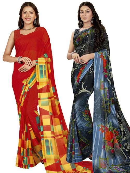 women pack of 2 casual wear sarees with blouse - 21435591 - Very Small Image - 1