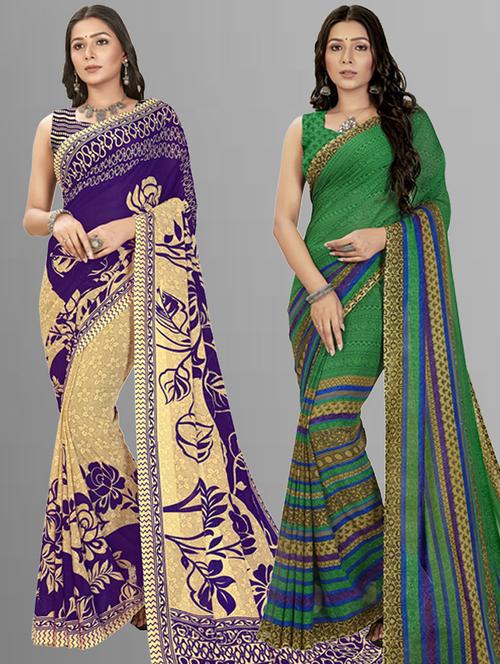 women pack of 2 casual wear sarees with blouse - 21435592 - Very Small Image - 1