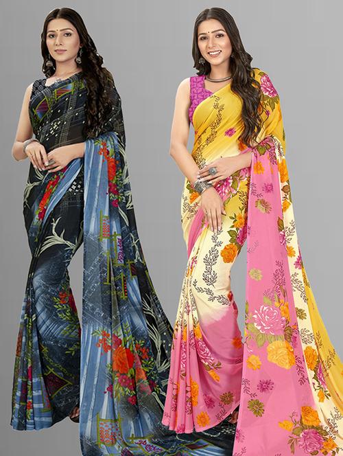 pack of 2 printed sarees with blouse - 21435671 - Very Small Image - 1