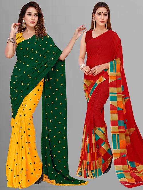 pack of 2 casual wear combo sarees with blouse - 21435680 - Very Small Image - 1