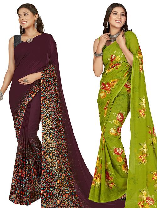 pack of 2 printed casual wear sarees - 21435762 - Very Small Image - 1