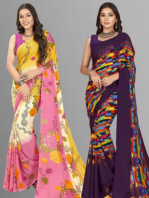 pack of 2 printed casual wear saree with blouse - 21435816 - Very Small Image - 1