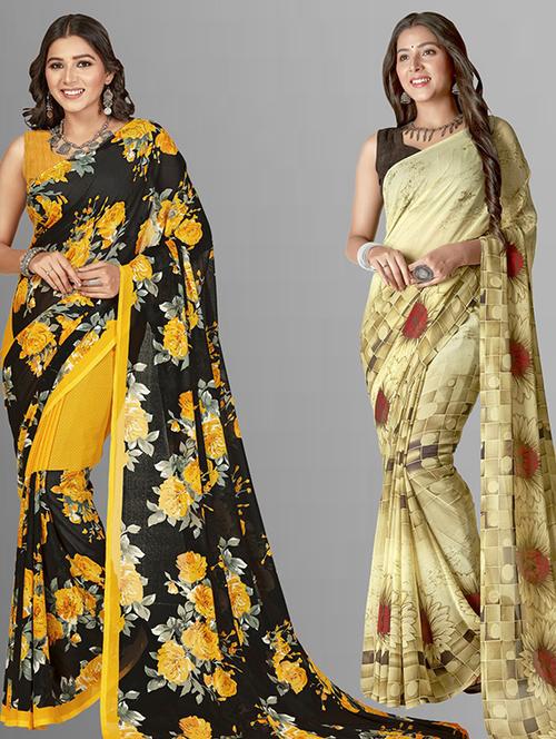 pack of 2 printed casual wear sarees with blouse - 21435842 - Very Small Image - 1