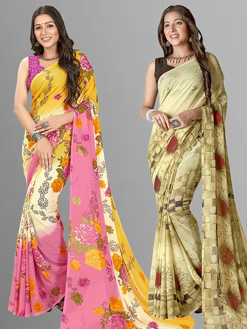women pack of 2 printed casual sarees - 21435884 - Very Small Image - 1