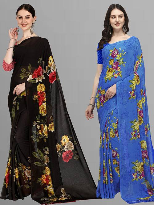 pack of 2 printed casual wear saree with blouse - 21435895 - Very Small Image - 1