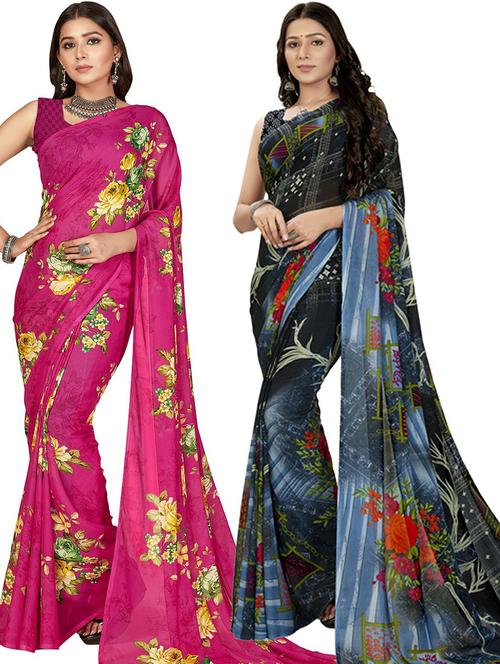 women pack of 2 casual wear sarees - 21435904 - Very Small Image - 1