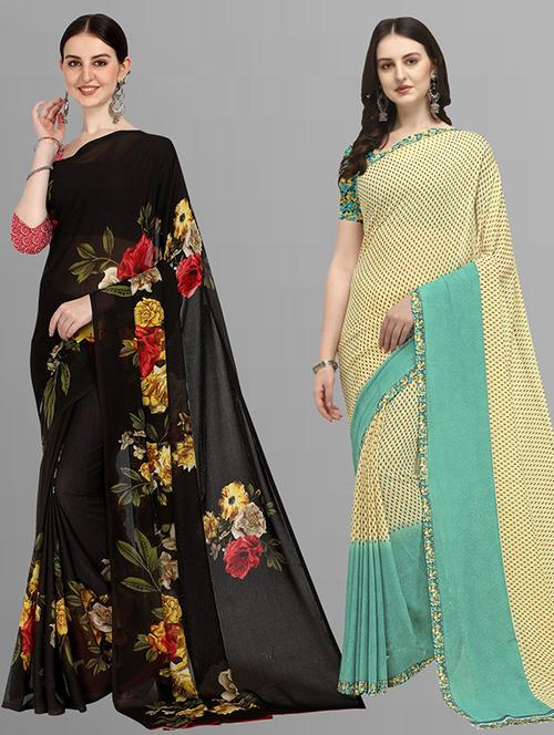 pack of 2 printed casual wear sarees with blouse - 21435914 - Very Small Image - 1