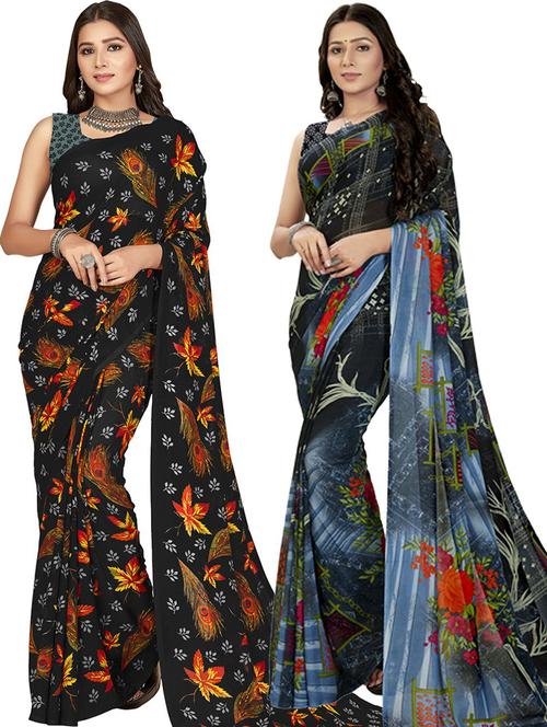 pack of 2 printed casual wear sarees - 21435944 - Very Small Image - 1