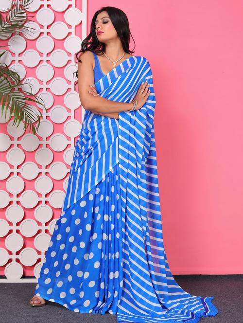 women blue printed saree with blouse - 21436253 - Very Small Image - 1