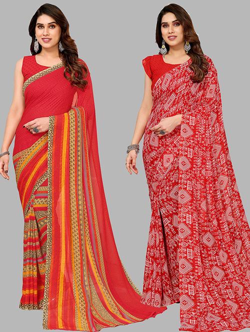 pack of 2 printed casual wear sarees with blouse - 21439638 - Very Small Image - 1