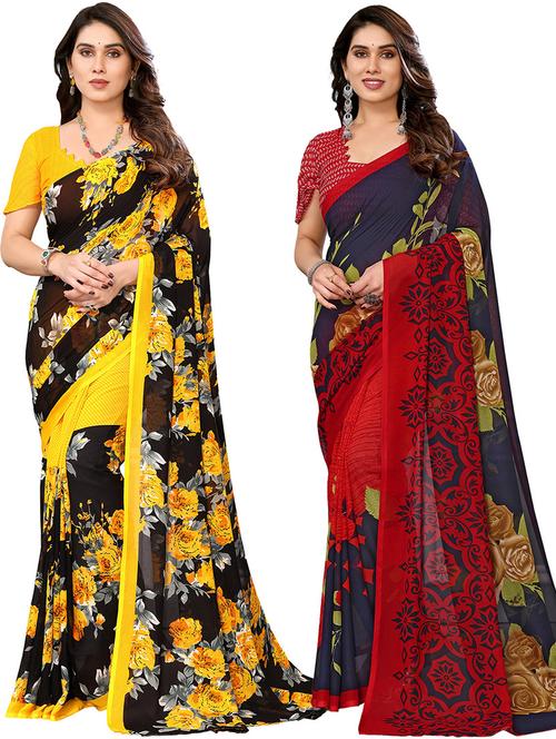pack of 2 casual wear combo sarees with blouse - 21439703 - Very Small Image - 1