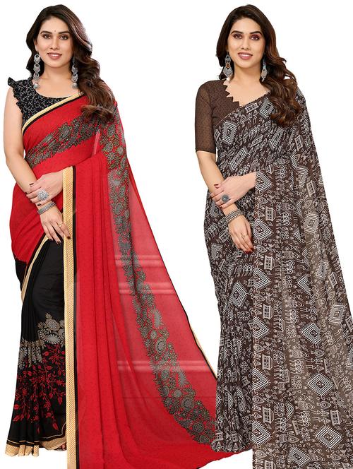 pack of 2 printed casual wear sarees - 21440128 - Very Small Image - 1